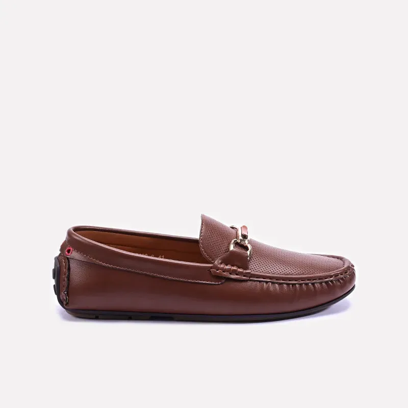 Brown Perforated Horsebit Loafers 0130952