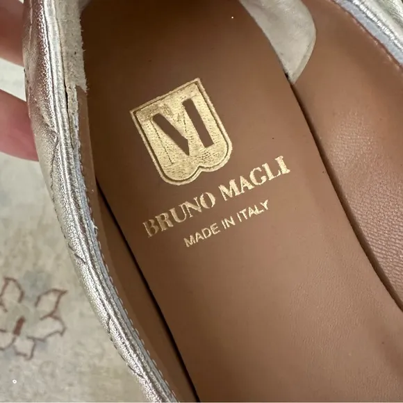 Bruno Magli Quilted Metallic Leather Bianca Ballet Flats Sz 37.5 Light Gold