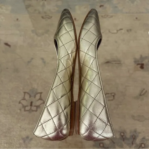 Bruno Magli Quilted Metallic Leather Bianca Ballet Flats Sz 37.5 Light Gold