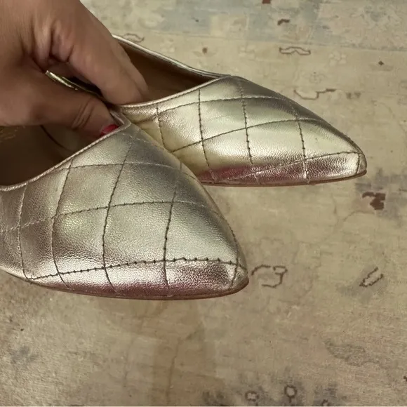 Bruno Magli Quilted Metallic Leather Bianca Ballet Flats Sz 37.5 Light Gold