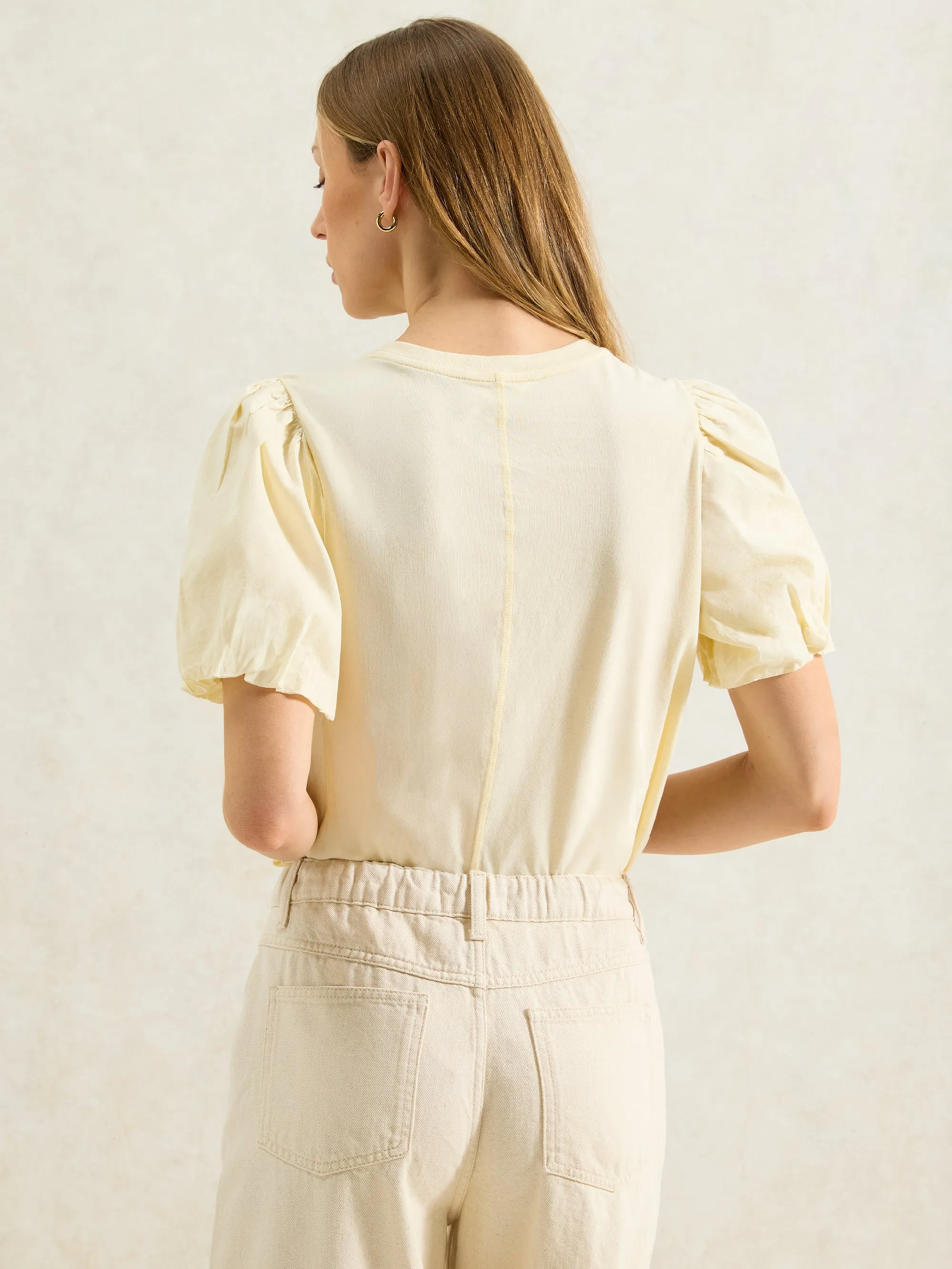Buttermilk Pure Cotton Puff-Sleeve T-Shirt