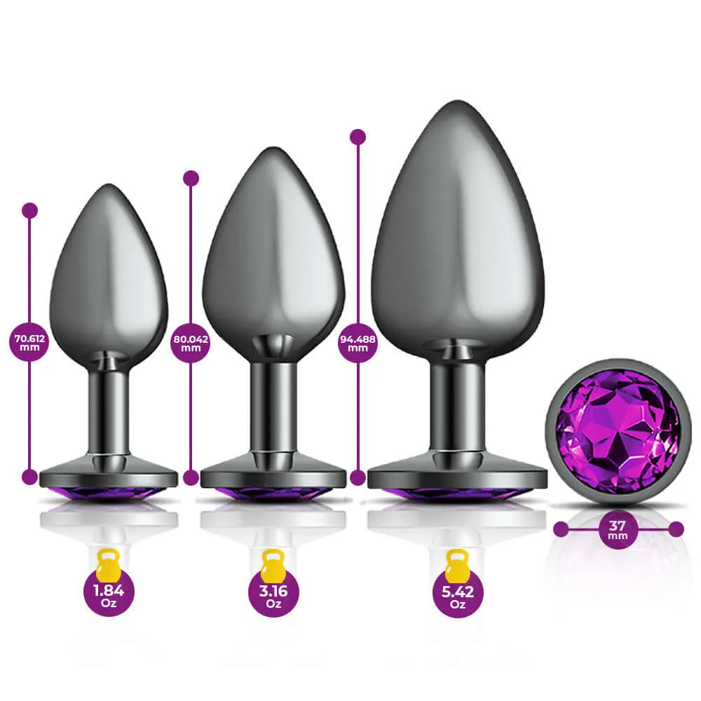 Cheeky Charms - Metal Butt Plug Gunmetal - Round - Deep Purple - Kit - Preorder Only