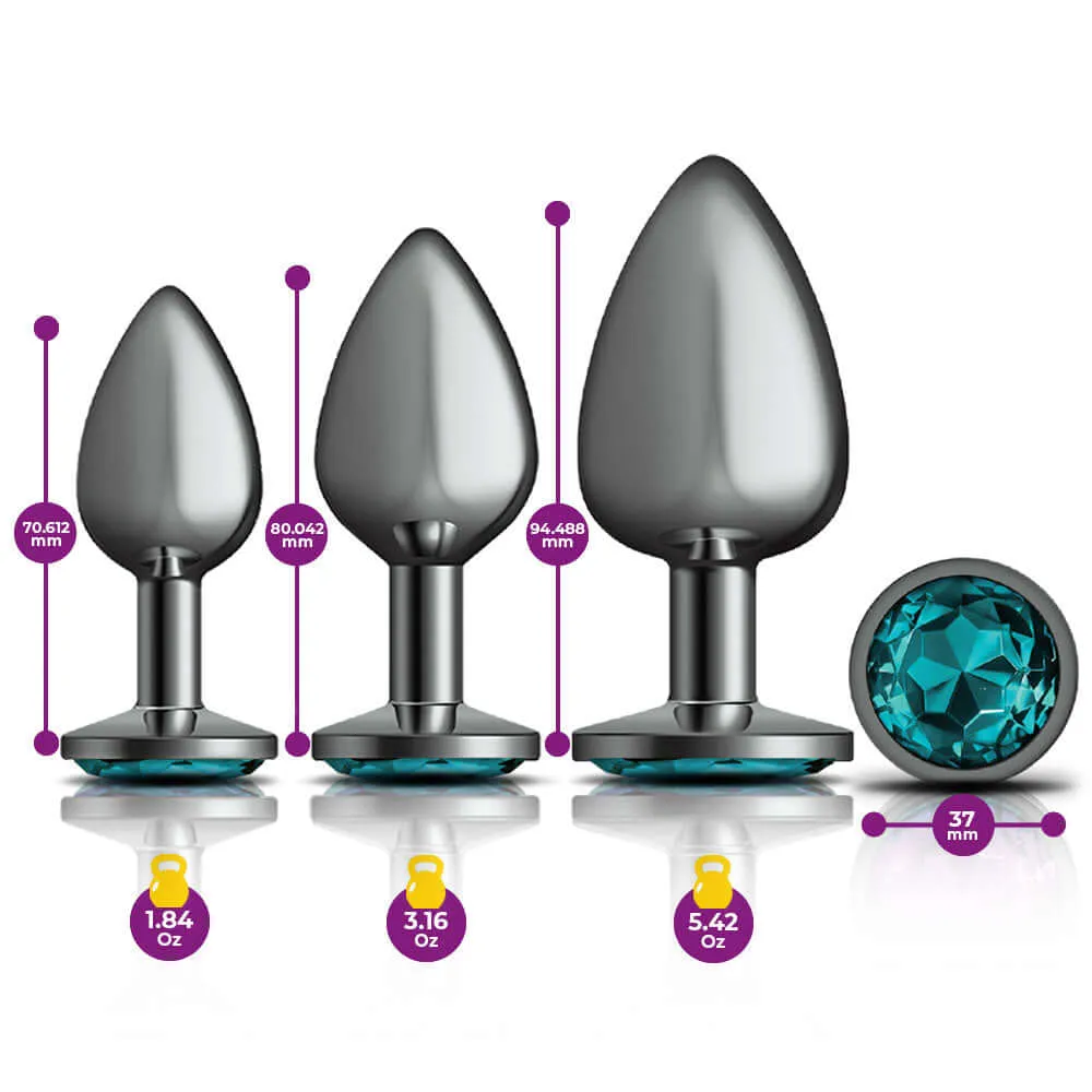 Cheeky Charms - Metal Butt Plug Gunmetal - Round - Teal - Kit - Preorder Only