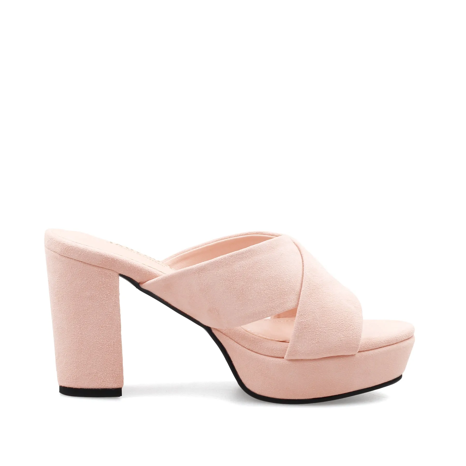 Crisscross Leather Platform Mule - Pink
