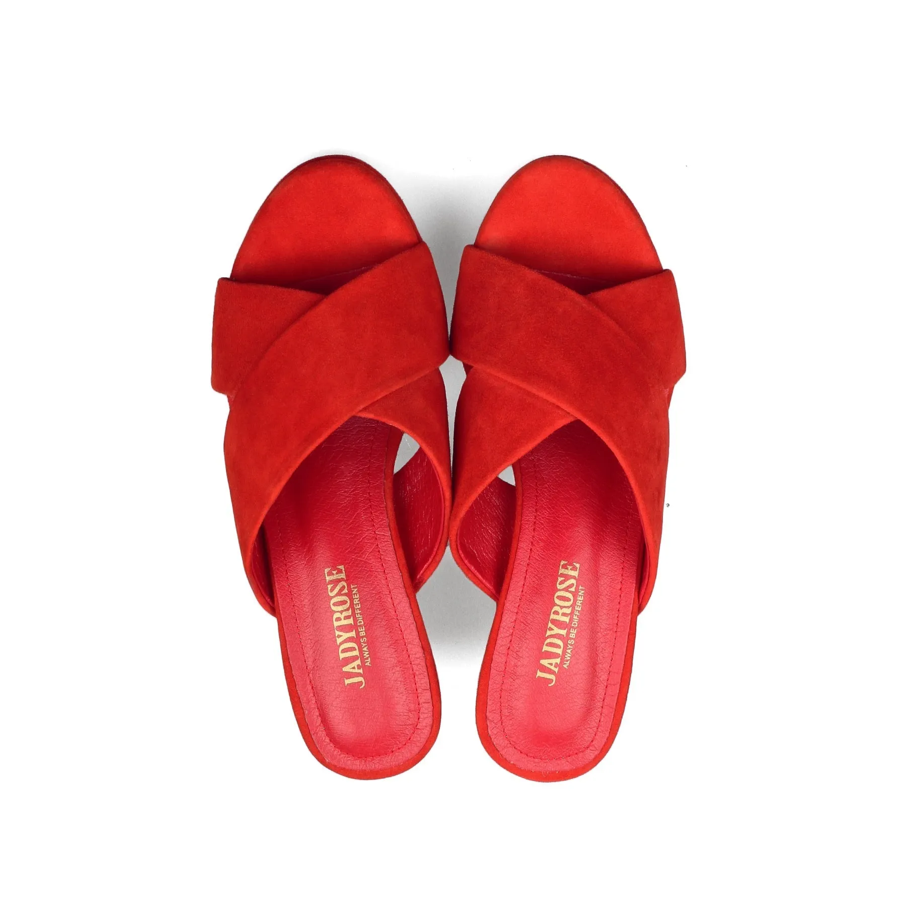 Crisscross Leather Platform Mule - Red