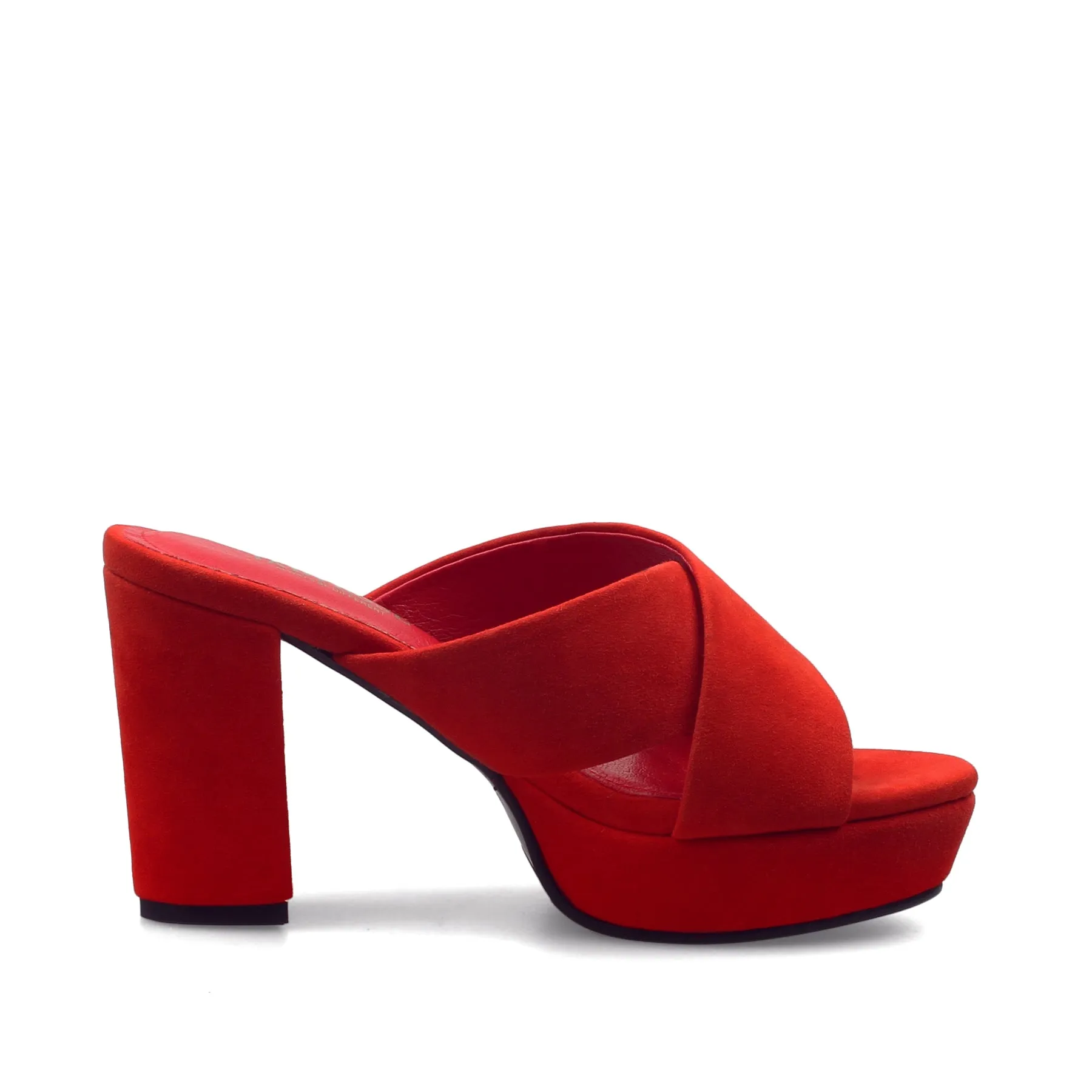 Crisscross Leather Platform Mule - Red