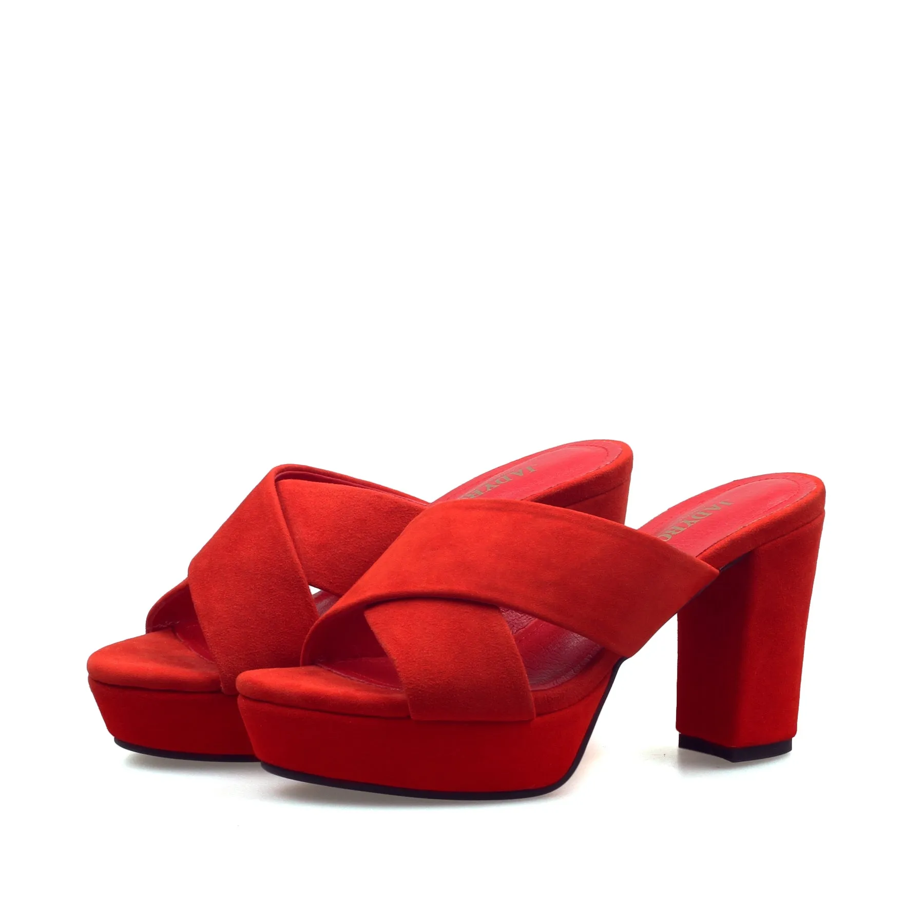 Crisscross Leather Platform Mule - Red