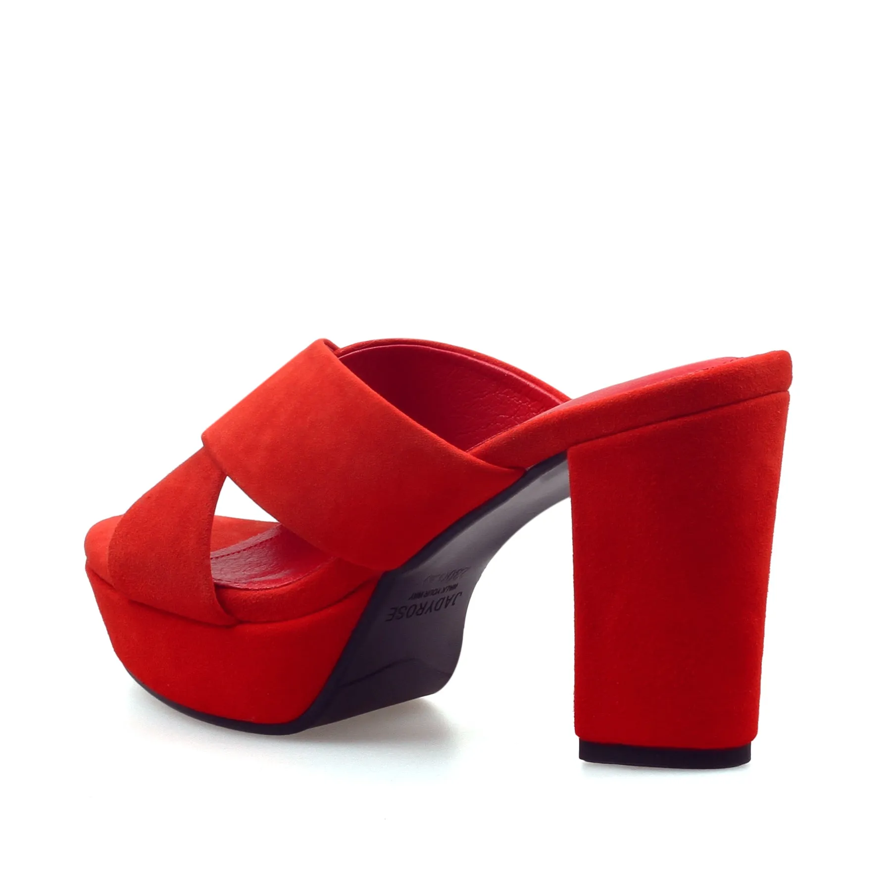 Crisscross Leather Platform Mule - Red