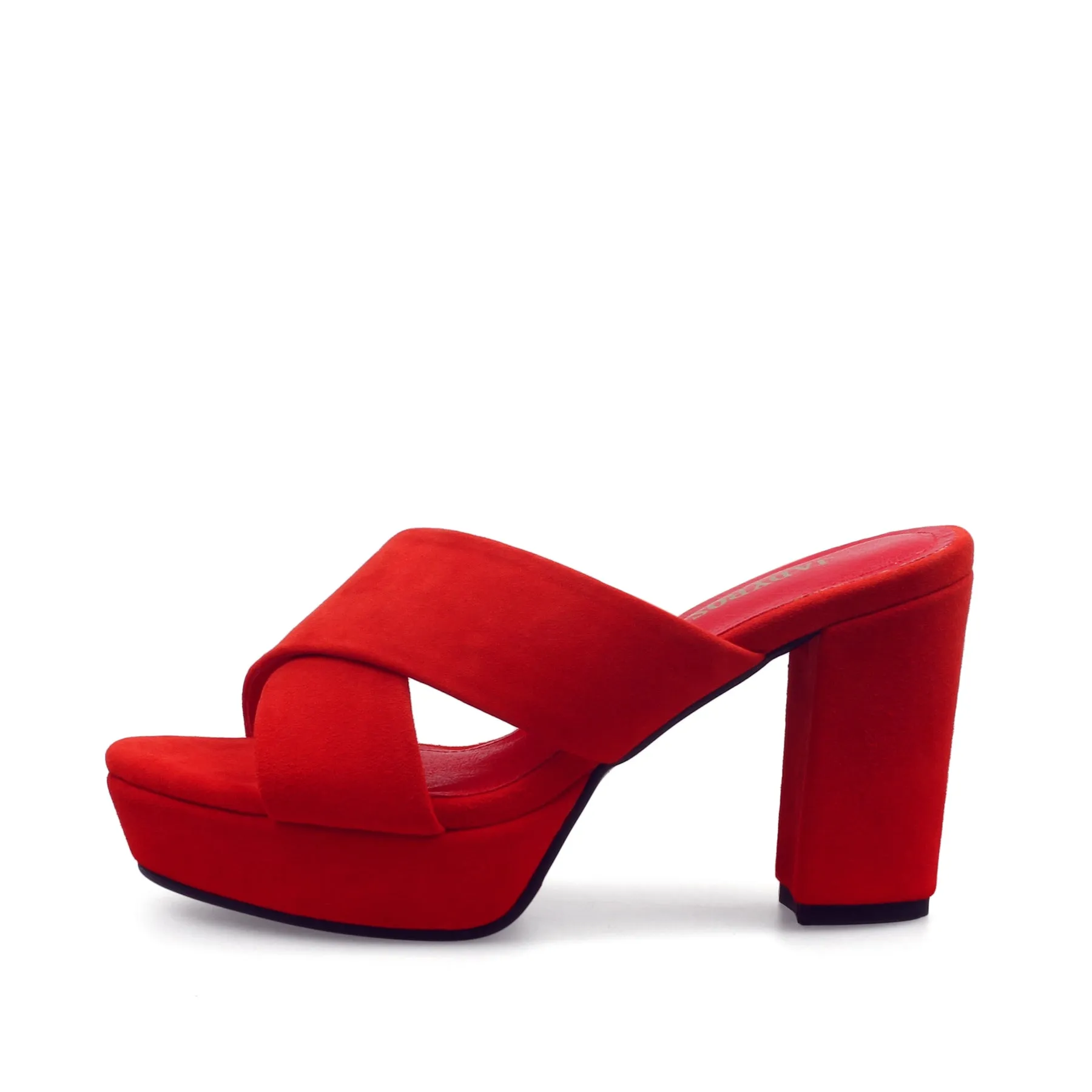Crisscross Leather Platform Mule - Red
