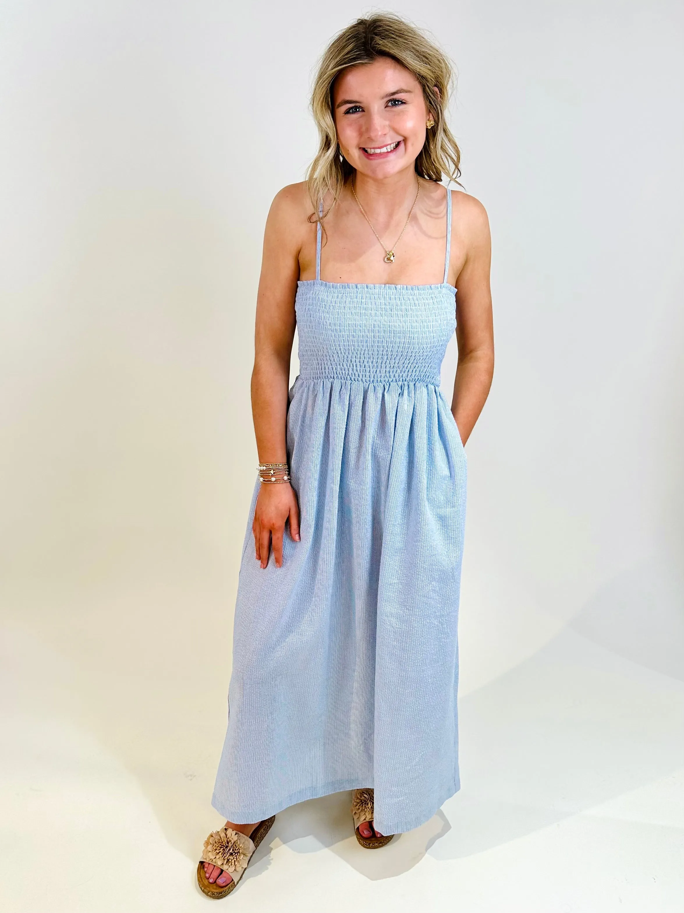 Danica Shirred Sundress Blue/White