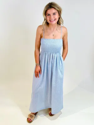 Danica Shirred Sundress Blue/White