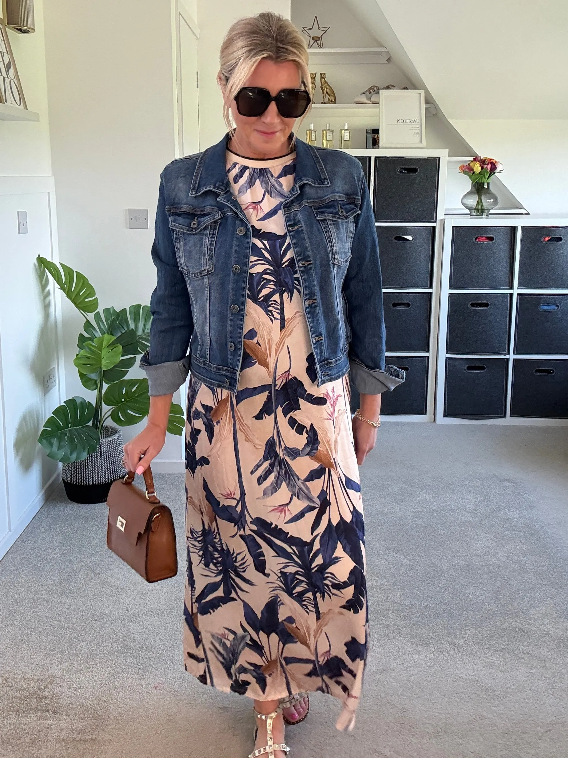 Deep Pink Tropical Print Shift Dress