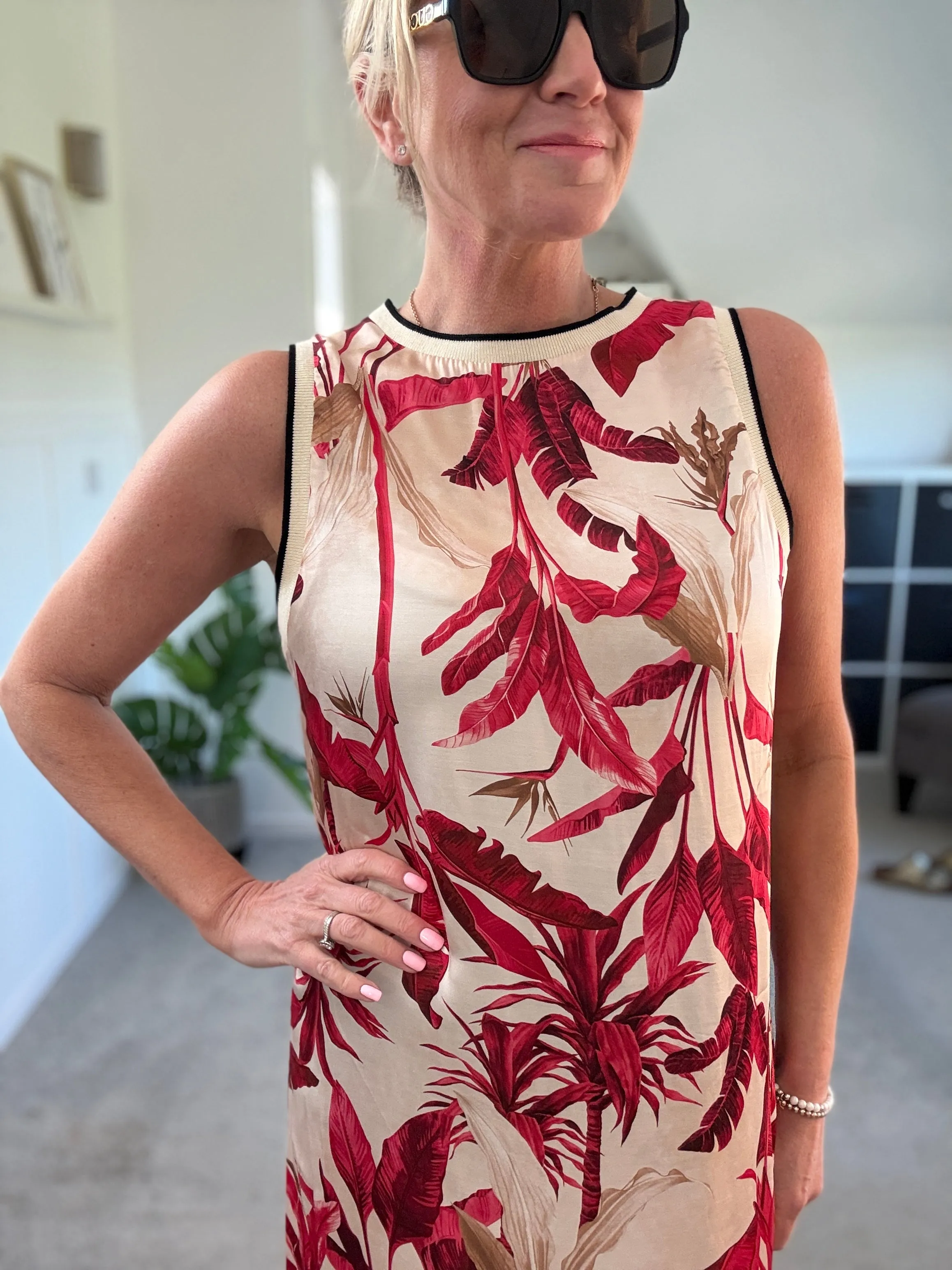Deep Pink Tropical Print Shift Dress