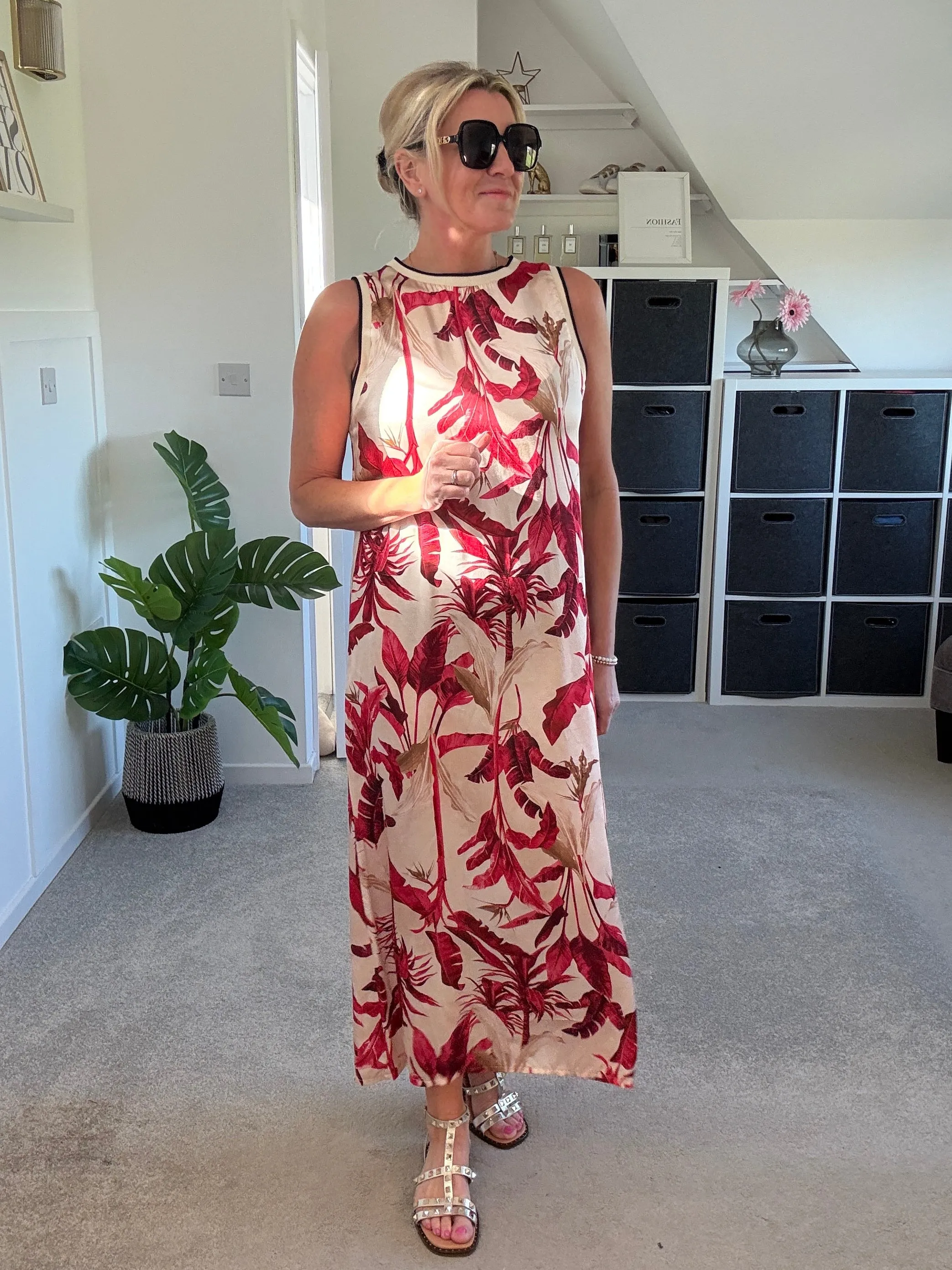 Deep Pink Tropical Print Shift Dress