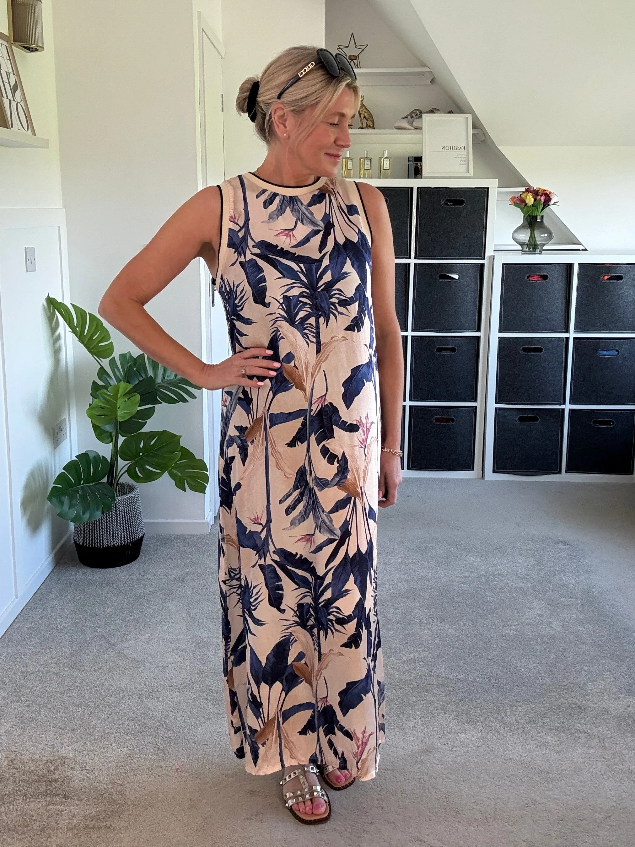Deep Pink Tropical Print Shift Dress