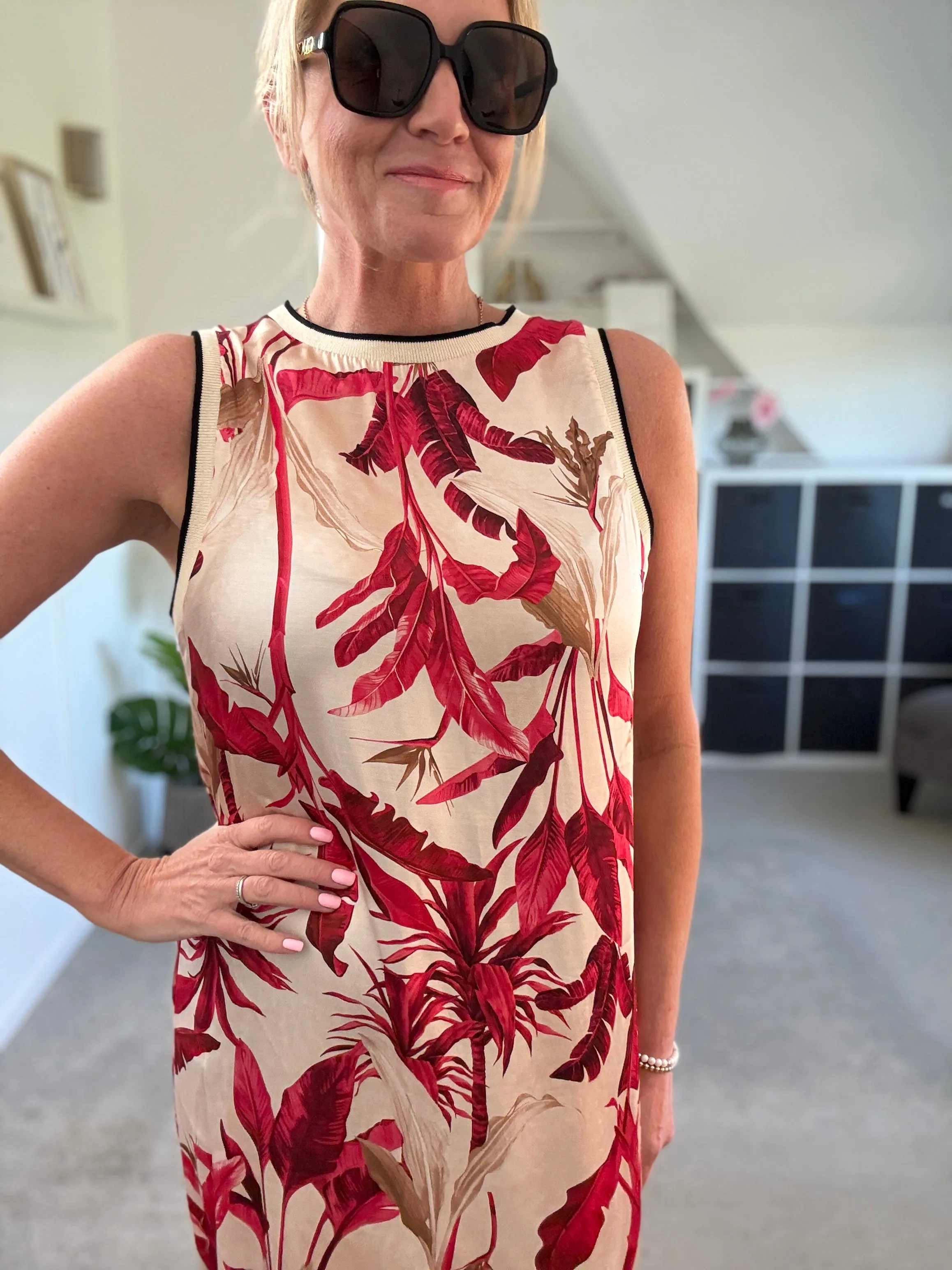 Deep Pink Tropical Print Shift Dress