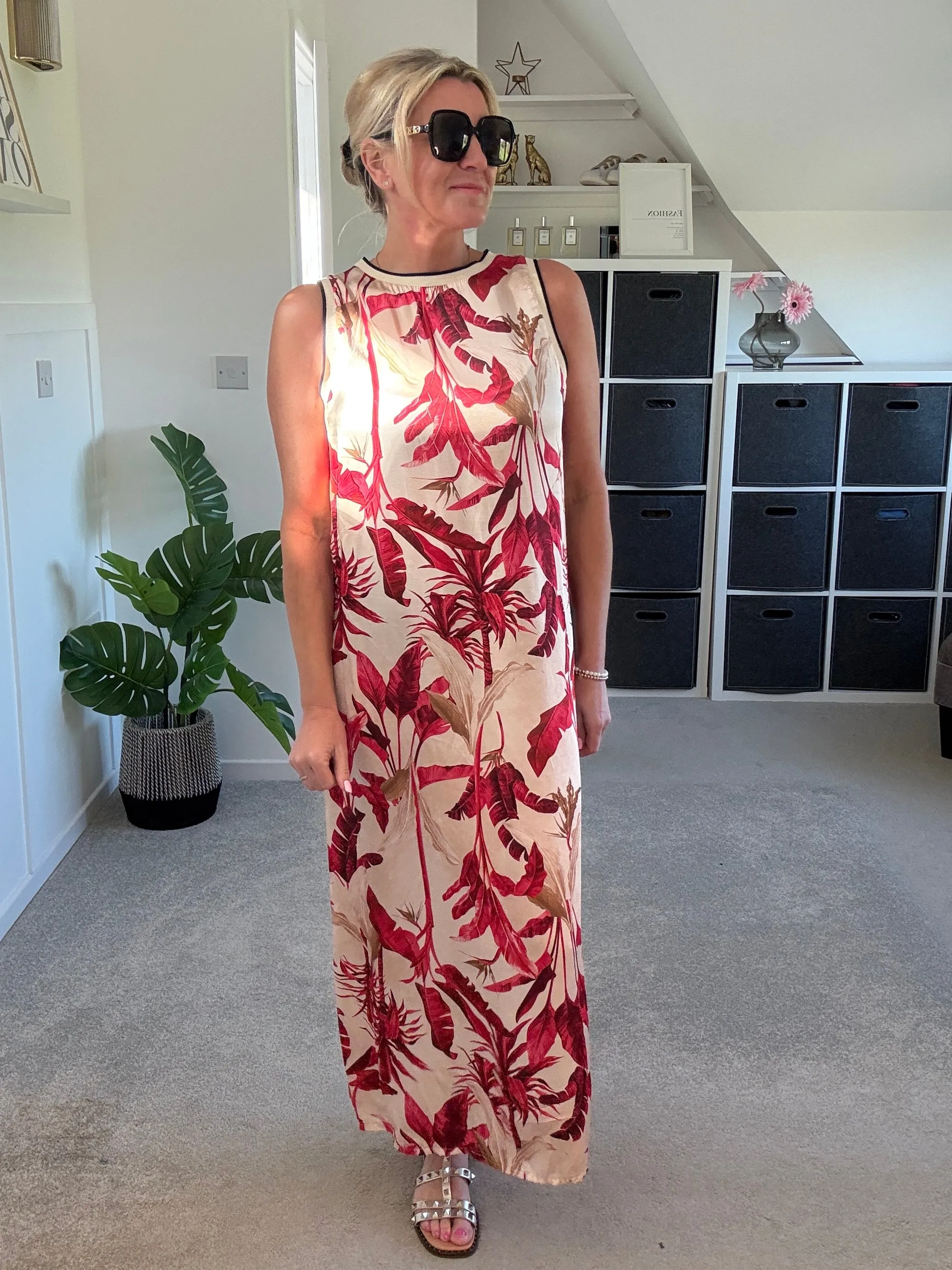 Deep Pink Tropical Print Shift Dress