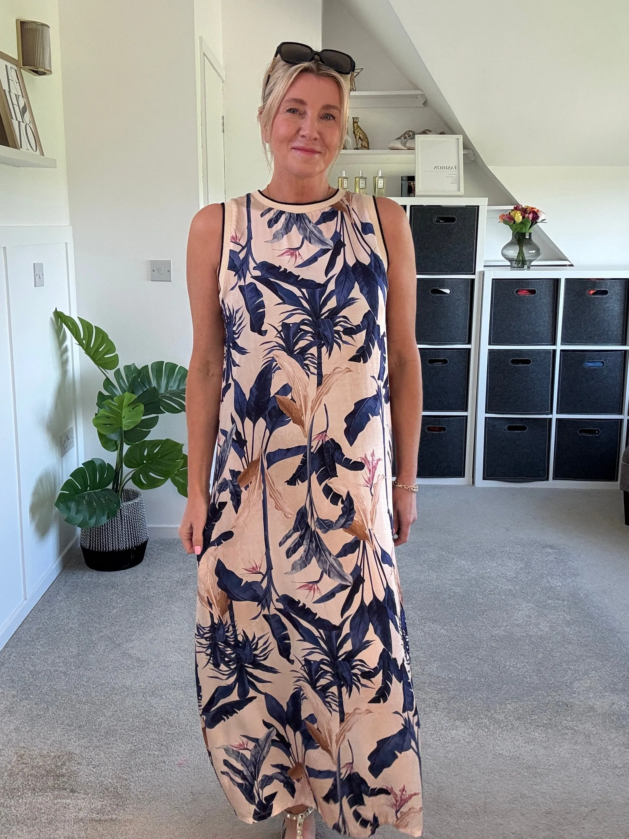 Deep Pink Tropical Print Shift Dress