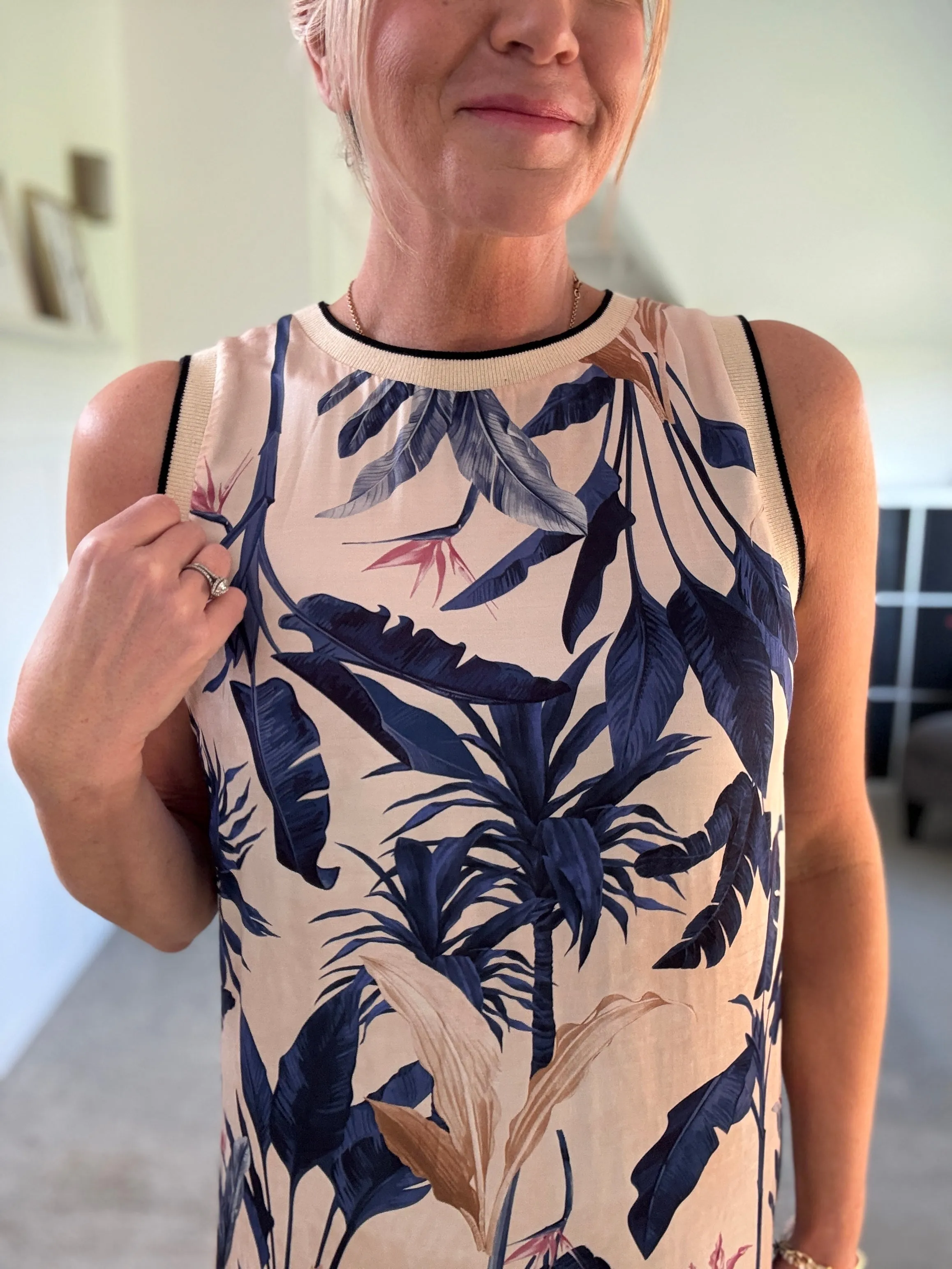 Deep Pink Tropical Print Shift Dress
