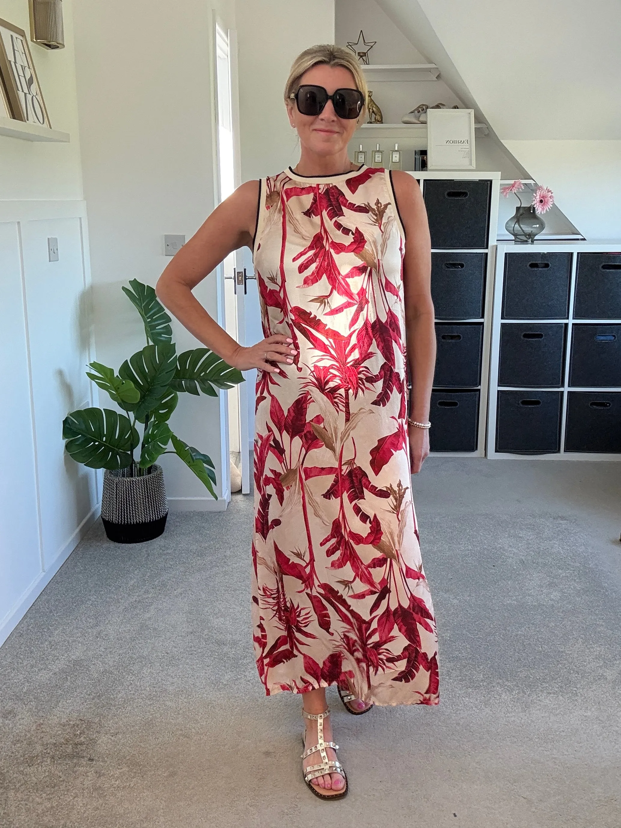 Deep Pink Tropical Print Shift Dress