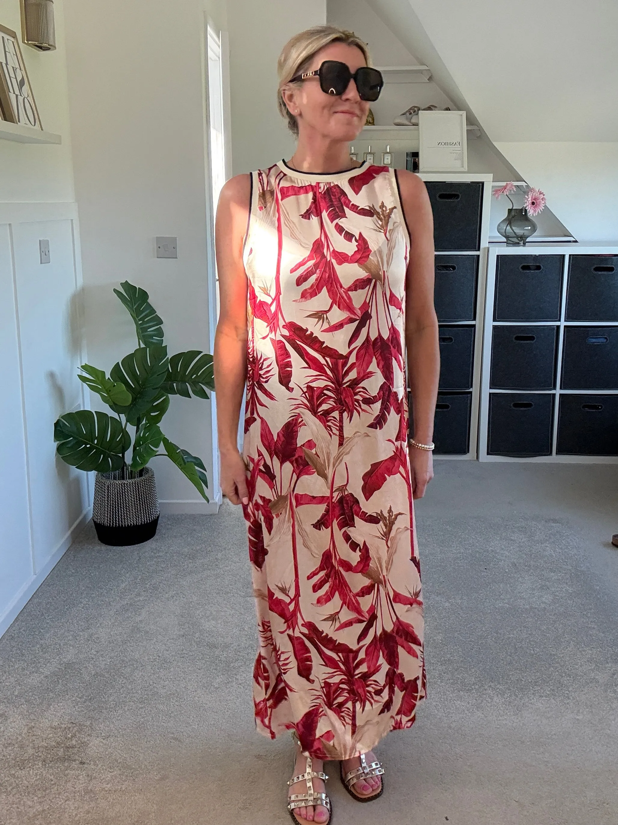 Deep Pink Tropical Print Shift Dress