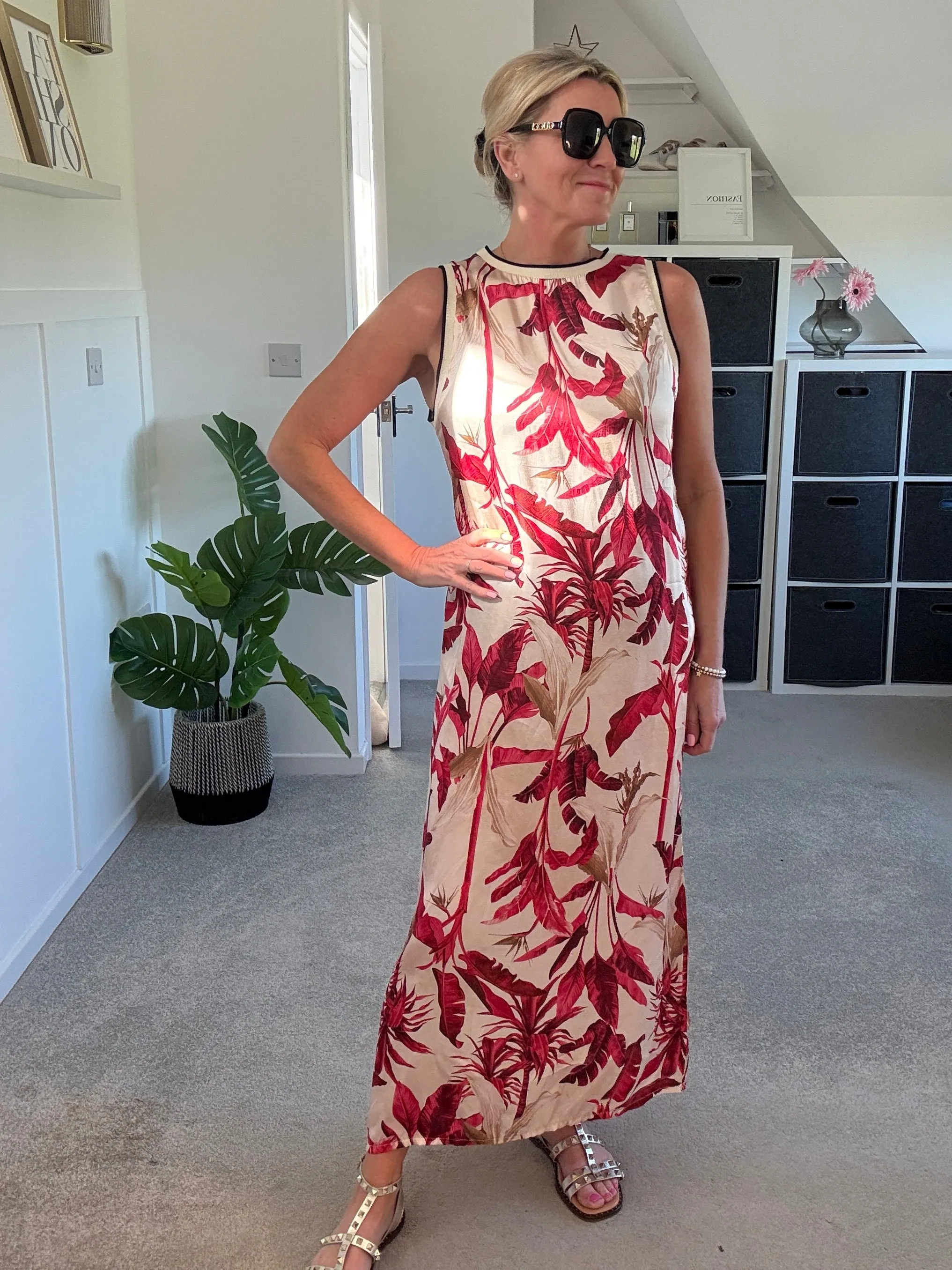 Deep Pink Tropical Print Shift Dress