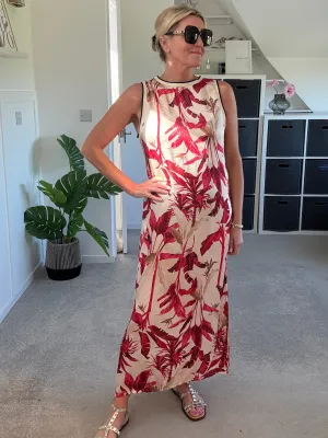 Deep Pink Tropical Print Shift Dress