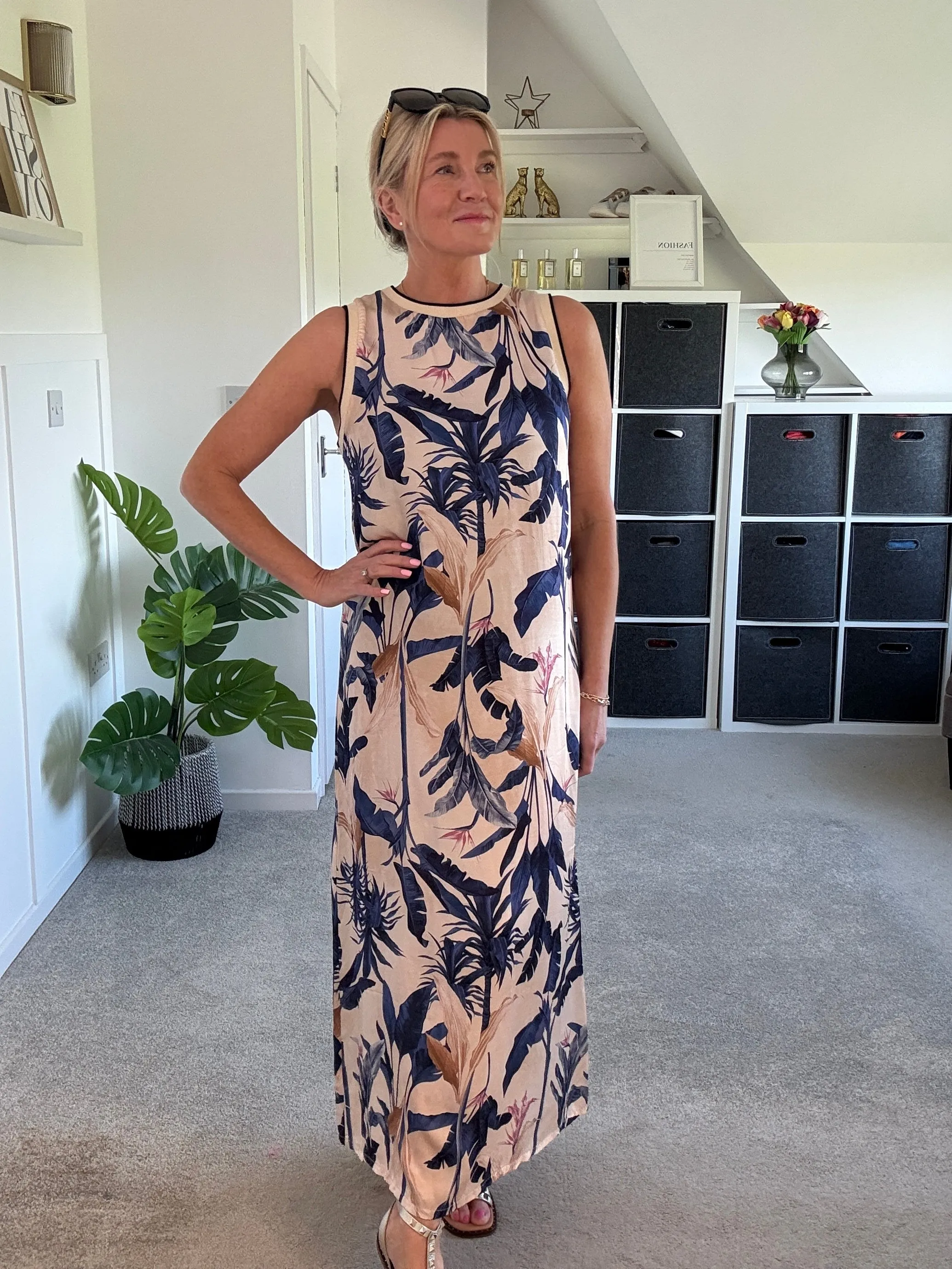 Deep Pink Tropical Print Shift Dress