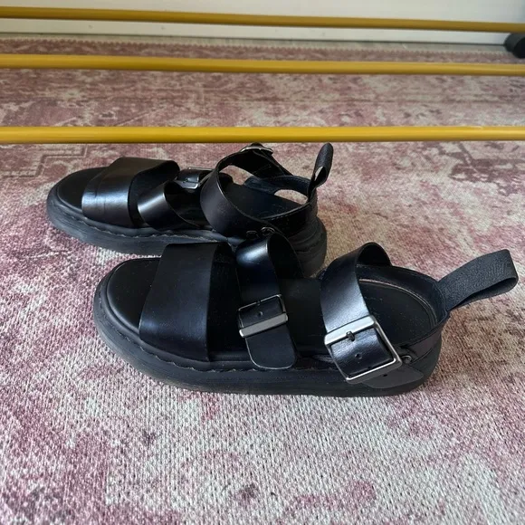 DR. MARTENS Gryphon Brando Leather Gladiator Sandal in Black Brando