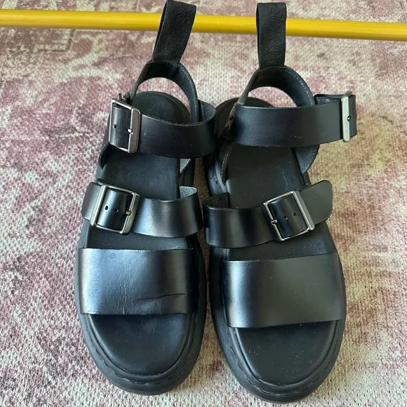 DR. MARTENS Gryphon Brando Leather Gladiator Sandal in Black Brando