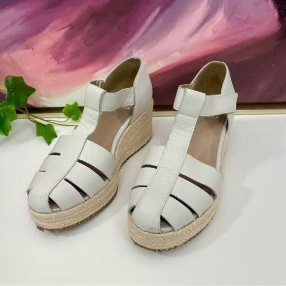 Eileen Fisher Tilly Jute Wedge Fisherman Sandal in Bone Size 6.5