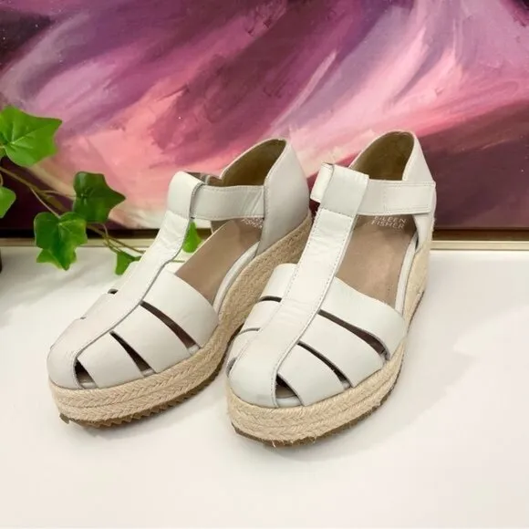 Eileen Fisher Tilly Jute Wedge Fisherman Sandal in Bone Size 6.5