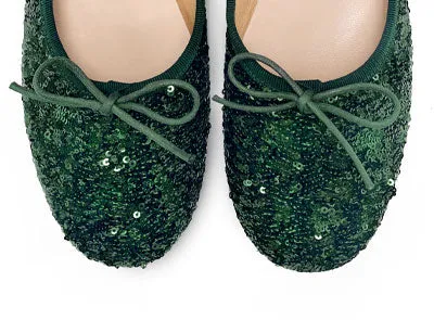 Emerald green sequin high-vamp ballet flats