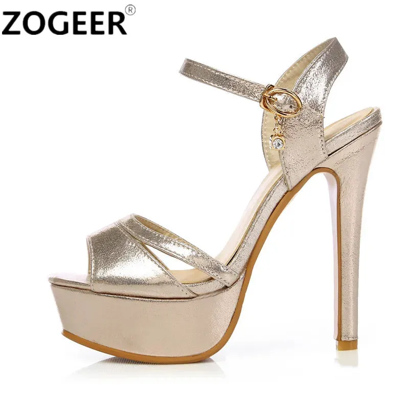 Fashion Women Sandals Summer Sexy High Heel Gladiator Flip Flops Platform Gold Silver Luxury Party Wedding Shoes Female Big Size