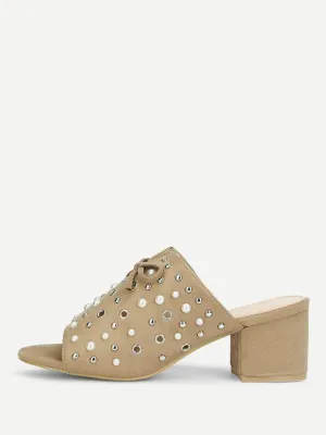 Faux Pearl Chunky Heeled Mules