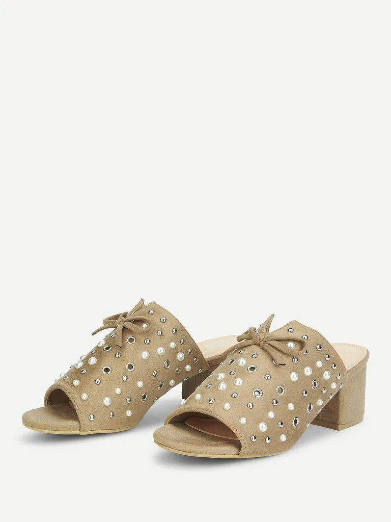 Faux Pearl Chunky Heeled Mules