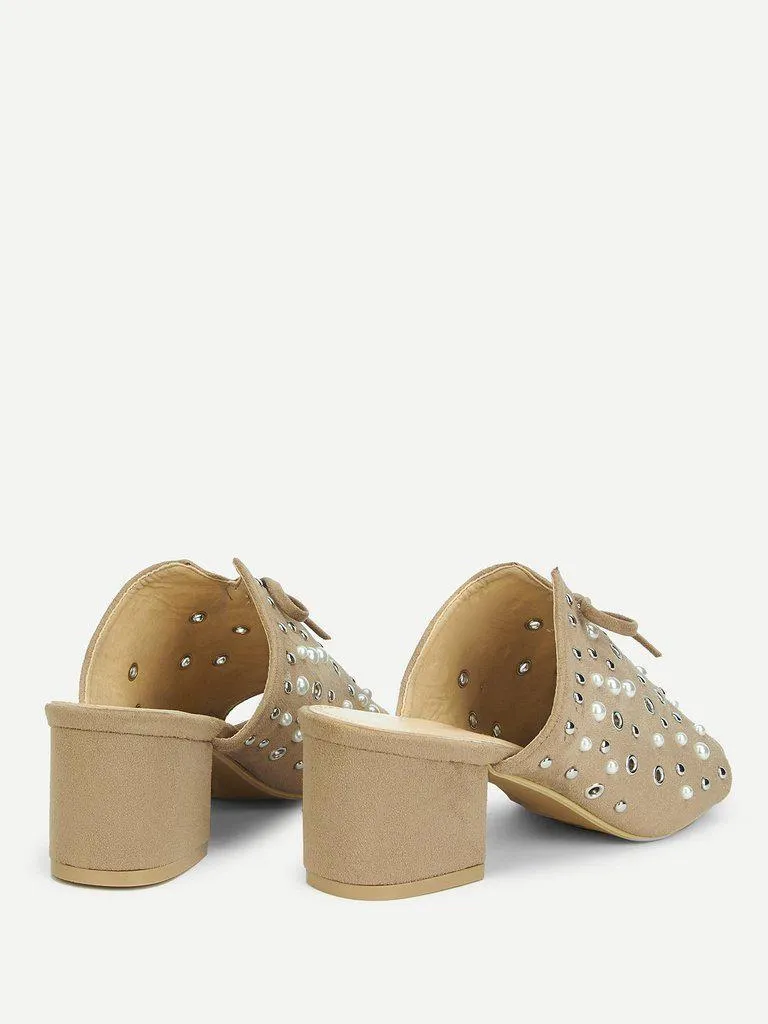 Faux Pearl Chunky Heeled Mules