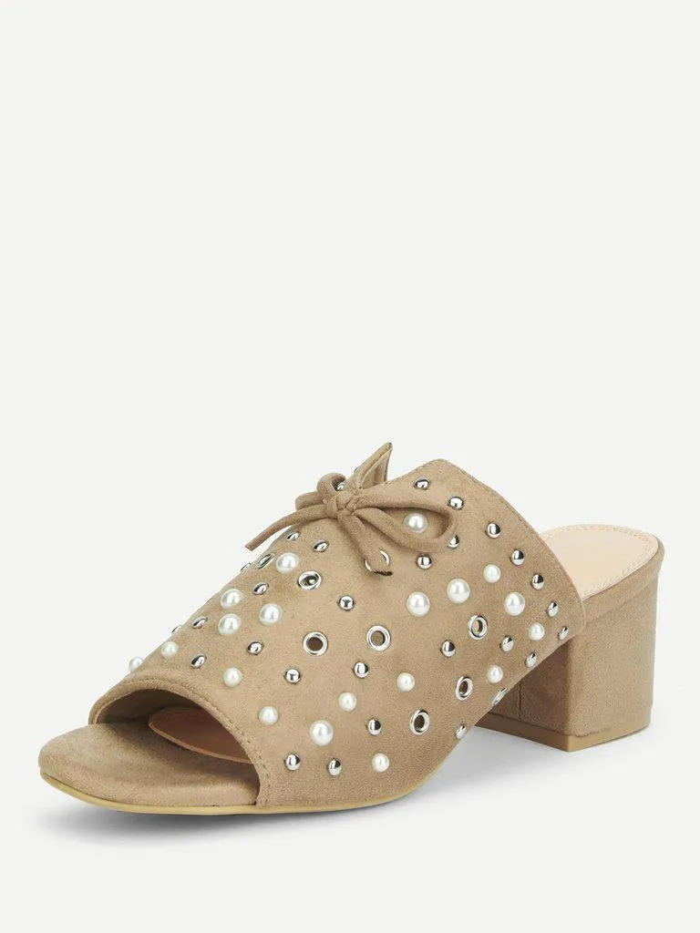 Faux Pearl Chunky Heeled Mules