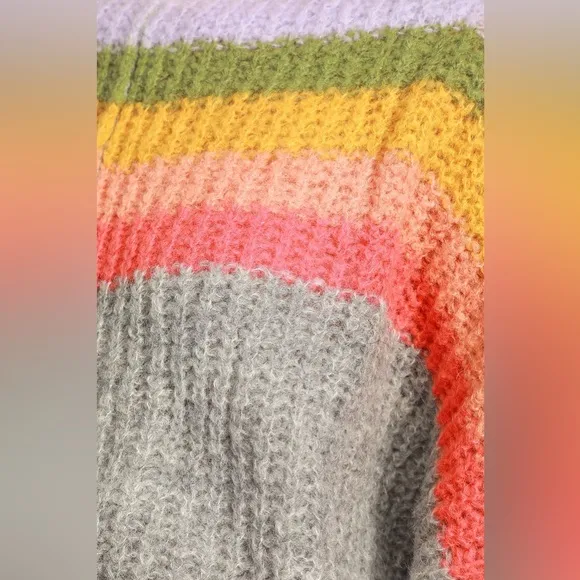 Free People See the Rainbow Grey Rainbow Striped Sweater