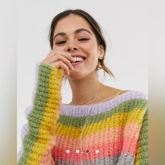 Free People See the Rainbow Grey Rainbow Striped Sweater