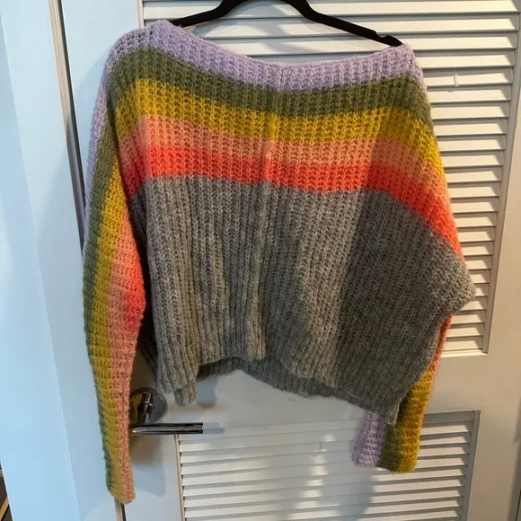 Free People See the Rainbow Grey Rainbow Striped Sweater