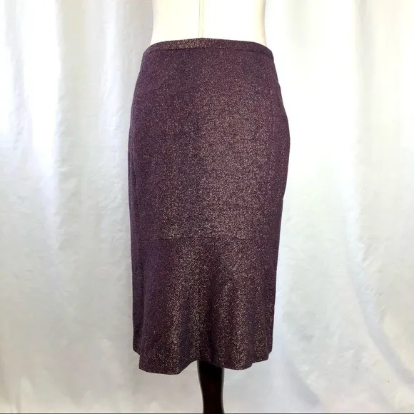 French Connection pencil skirt wine purple gold metallic wool blend 6