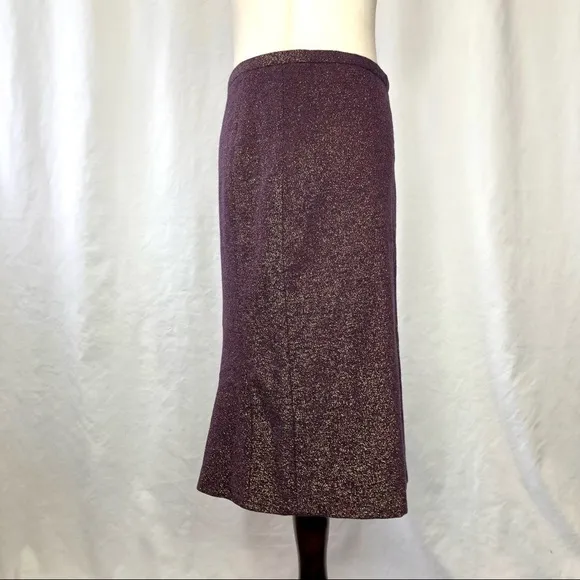 French Connection pencil skirt wine purple gold metallic wool blend 6