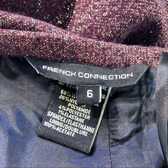 French Connection pencil skirt wine purple gold metallic wool blend 6