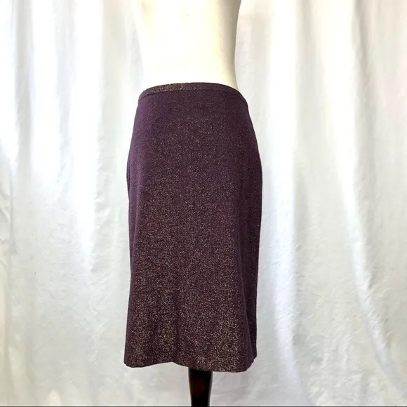 French Connection pencil skirt wine purple gold metallic wool blend 6