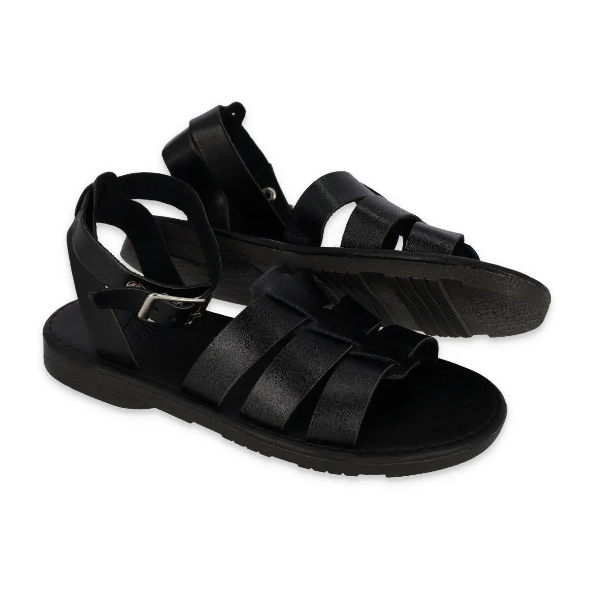Girls Leather Fisherman Sandal - Black