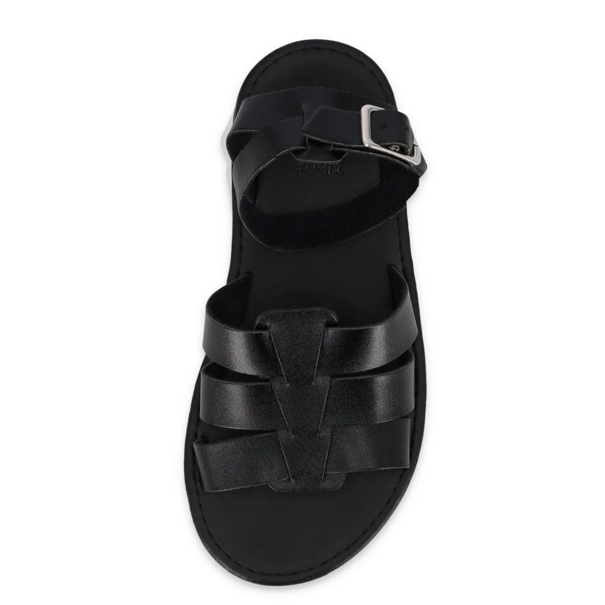 Girls Leather Fisherman Sandal - Black