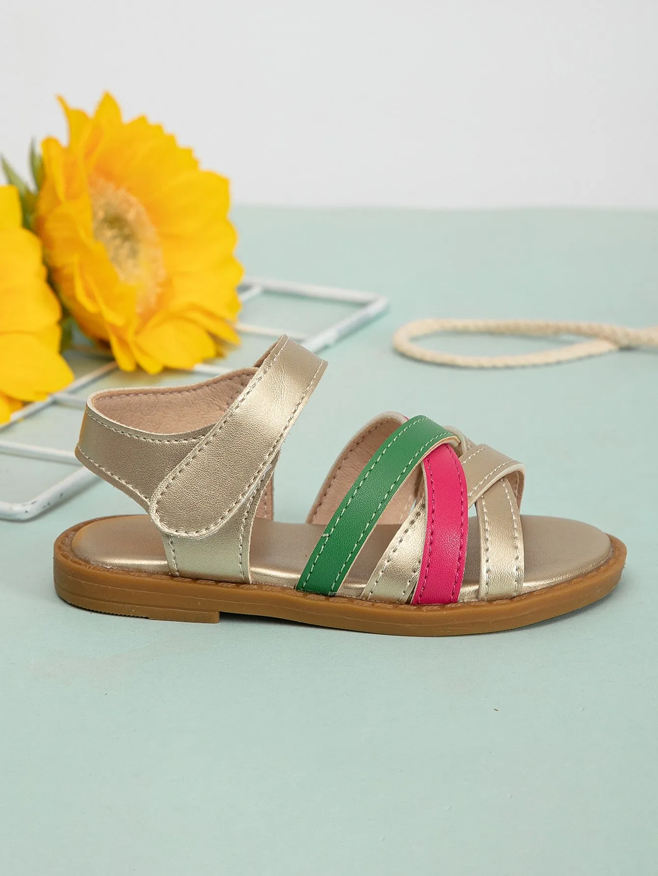 Girls Metallic Color Block Ankle Strap Sandals- FD