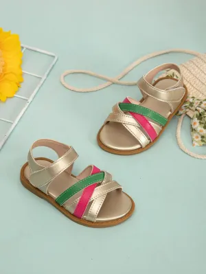 Girls Metallic Color Block Ankle Strap Sandals- FD