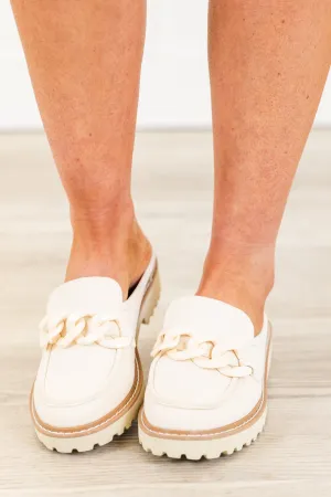 Glitter and Gold Mules, Ivory